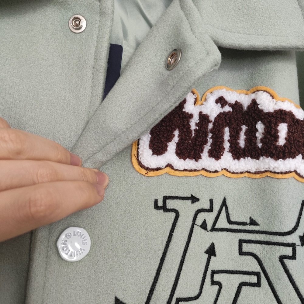 Louis Vuitton Sage Green & Cream Varsity Jacket with Patch Details - Picture 3 of 9